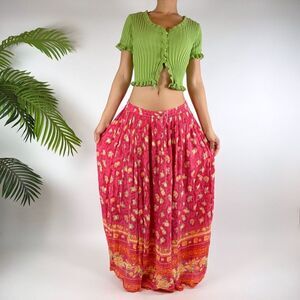 Vintage Y2K Pink Floral Fairycore Boho Low Rise Cottagecore Maxi Skirt / Size: S